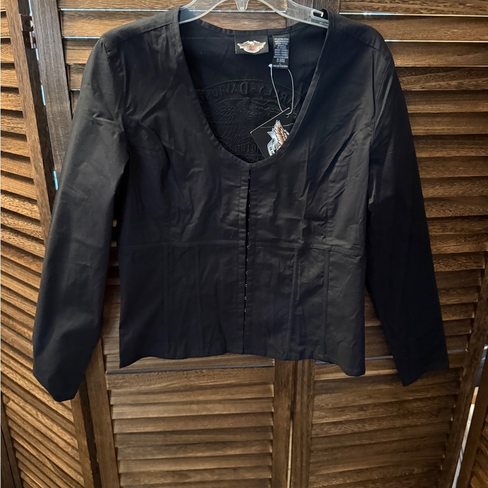 Black Long Sleeve Blouse with Harley-Davidson embroidered on the back